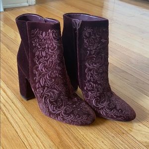 Purple Velvet High Heel Boots